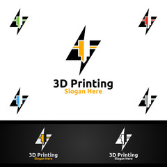Fast 3D Printing Company Vector Logo Design for Media, Retail, Advertising, Newspaper or Book Concept