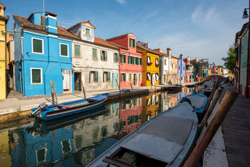 Fototapeta na wymiar Panoramic view of Burano channel and colorful houses, in Venice, Italy.