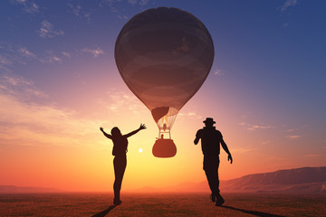 Balloon at sunset