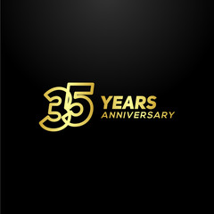 35 Years Anniversary Gold Line Number Vector Design