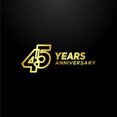 45 Years Anniversary Gold Line Number Vector Design