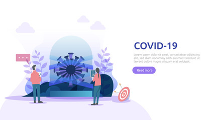 people fight covid-19 corona virus illustration concept. research concept for coronavirus 2019-nCoV vaccine. web landing page template, banner, presentation, social, poster, ad, or print media