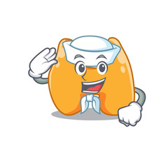Smiley sailor cartoon character of thyroid wearing white hat and tie