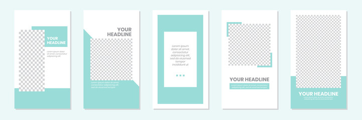 Set of rectangle editable minimal layout social media stories template pastel green color for personal or business. Use this layout for web, banner, poster or etc. For shop, discount, sale, etc.