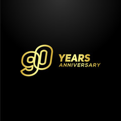 90 Years Anniversary Gold Line Number Vector Design