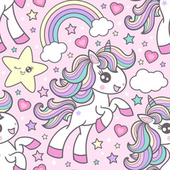 Obraz na płótnie Canvas Seamless pattern with cute cute unicorns. Children's design. Vector