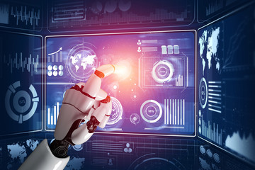 3D Rendering futuristic robot technology development, artificial intelligence AI, and machine...