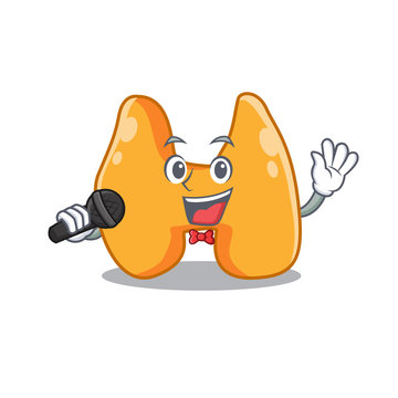cartoon character of thyroid sing a song with a microphone
