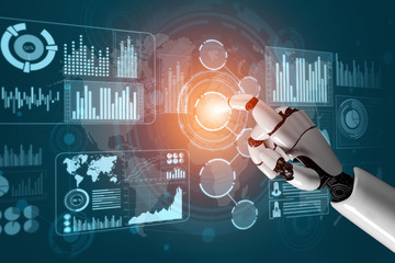 3D Rendering futuristic robot technology development, artificial intelligence AI, and machine...