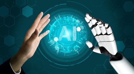 3D Rendering futuristic robot technology development, artificial intelligence AI, and machine...