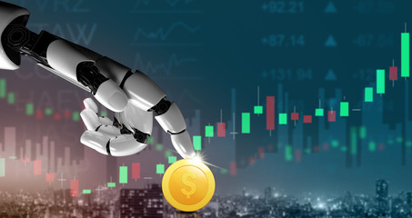 3D Rendering futuristic robot technology development, artificial intelligence AI, and machine...