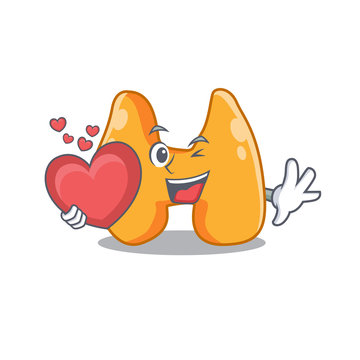 A sweet thyroid cartoon character style holding a big heart