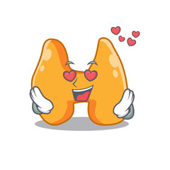 Romantic thyroid cartoon character has a falling in love eyes