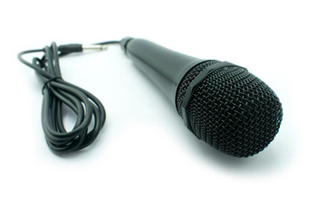 The image of wired cordless Microphone Mic DJ singing Isolated on white