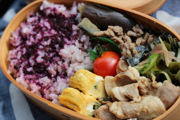Japanese lunchbox of decorated wooden