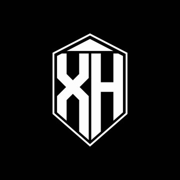 xh logo monogram with emblem shape combination tringle on top design template