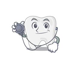 Smiley doctor cartoon character of tooth with tools