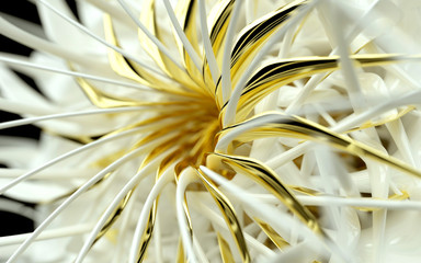 3d render of abstract cemetery flower with sharp blades in gold and white glossy ceramic material 