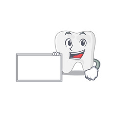 Cartoon character design of tooth holding a board