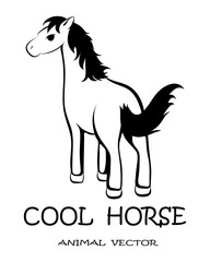 Black Vector illustration on a white background of a mustang horse. 