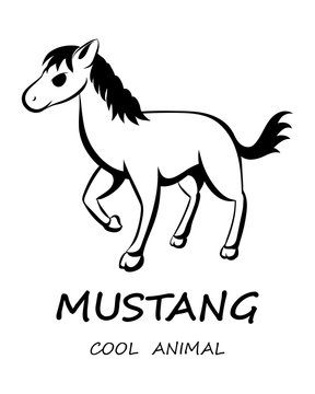 Black Vector illustration on a white background of a mustang horse. 