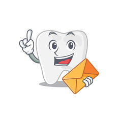 A picture of cheerful tooth cartoon design with brown envelope