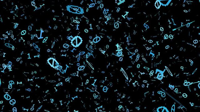 1s and 0s Cyan Programing Computer Code Technology in a Seamless Particle Loop - Big Data Systems