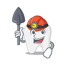 A cartoon picture of tooth miner with tool and helmet