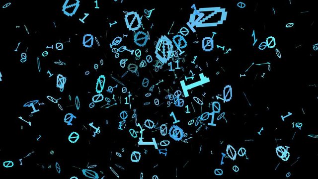 1s and 0s Cyan Programing Computer Code Technology in a Seamless Particle Loop - Big Data Systems