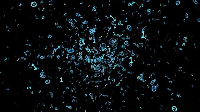 1s and 0s Cyan Programing Computer Code Technology in a Seamless Particle Loop - Big Data Systems