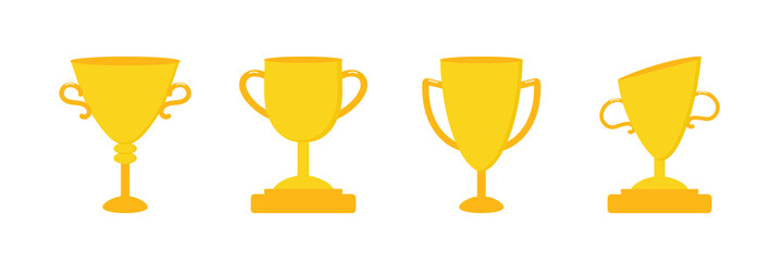 Set, collection of golden challenge cup, trophy, prize icons, illustration.