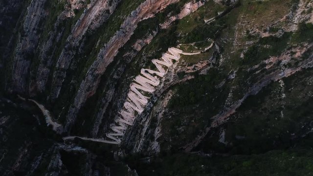 Spectacular switchback road leading up to Hamatoura Monastery, Kousba, Lebanon, aerial