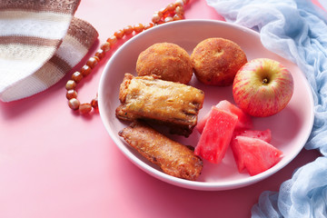 high angle view of Ramadan food in a plate 