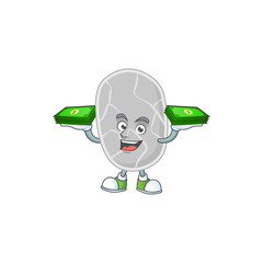 A cheerful nitrospirae cartoon mascot design having some money on hands