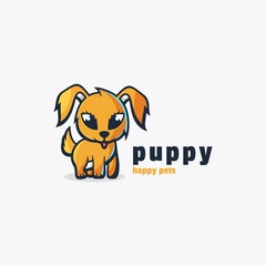 Vector Logo Illustration Puppy Cute Cartoon Style.