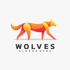 Vector Logo Illustration Wolves Gradient Colorful Style