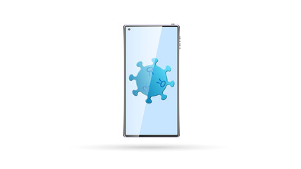 Digital modern touchscreen mobile phone smartphone on a white background and a dangerous virus infectious pandemic of the epidemic of coronovirus infection covid-19. Vector illustration