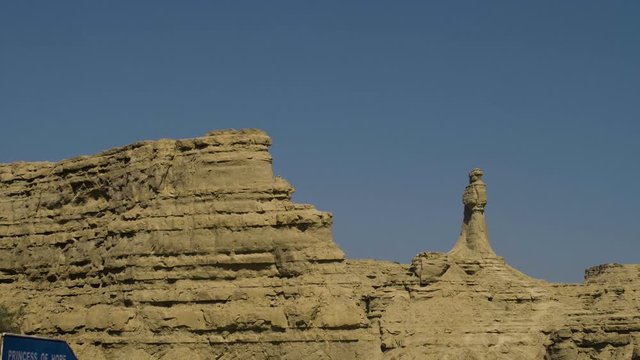 Drone footage of the ancient masterpiece natural rock formation Princess of Hope covered with mud and rock located at Hingol National Park-Makran Coastal highway-Balochistan