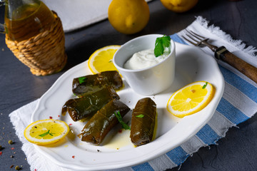 Dolmades - stuffed grape leaves the Greek way