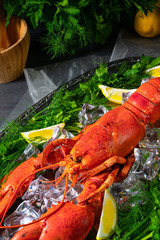 the cooked lobster on ice