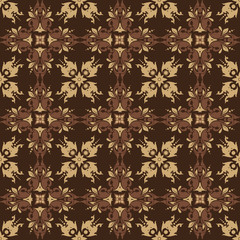Classic Javanese batik pattern with dark brown color and simple flower motifs