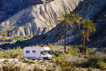 Rv camper in Sierra Alhamilla mountains, Spain.