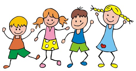 Four jumping kids, funny illustration, vector icon