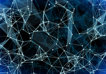 Blue triangular grid in futuristic technology style on dark background