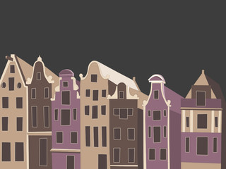 Fototapeta premium Vector illustration in postcard style with typical European city view. Brick facades