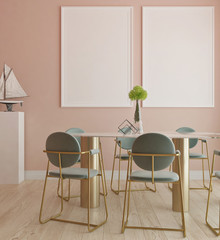 modern dinning room close up with blank mock up poster
