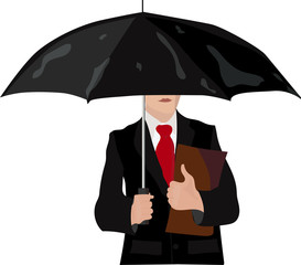 a man in a suit under an umbrella