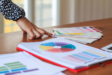 The marketing department and designers are advising about product design to make customers satisfied and giving advice on shapes and colors as examples of product design. Consulting concept on design