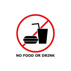 No food and drink sign. Silhouette hamburger in red circle. Sign no meal isolated on white background