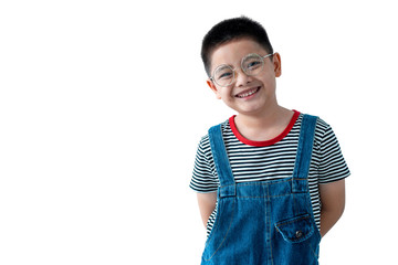 Asian happy boy smilling with camera on white background, with clipping path